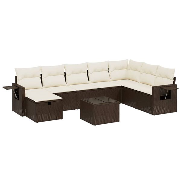 vidaXL Set Divani da Giardino 9pz con Cuscini Marrone in Polyrattan