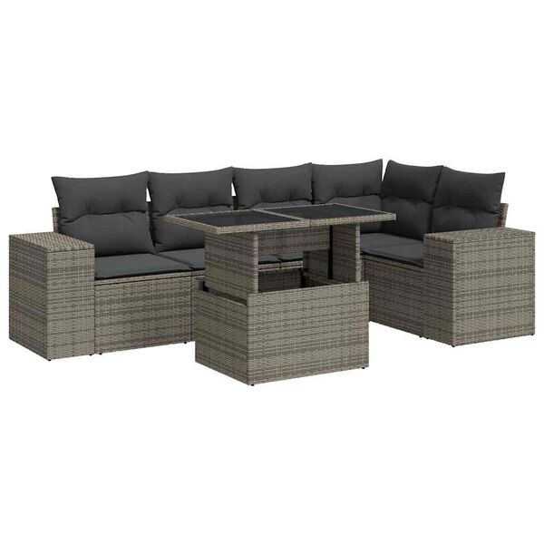 vidaXL Set Divano da Giardino 6 pz con Cuscini Grigio in Polyrattan