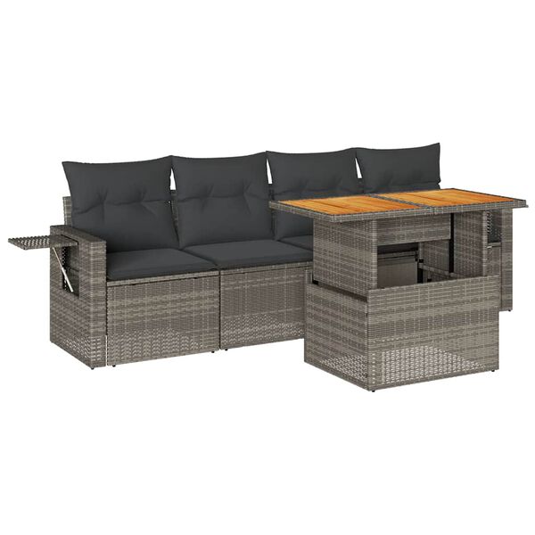 vidaXL Set Divano da Giardino 5 pz con Cuscini Grigio in Polyrattan