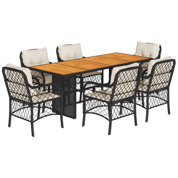 vidaXL Set da Pranzo da Giardino 7 pz Nero con Cuscini in Polyrattan