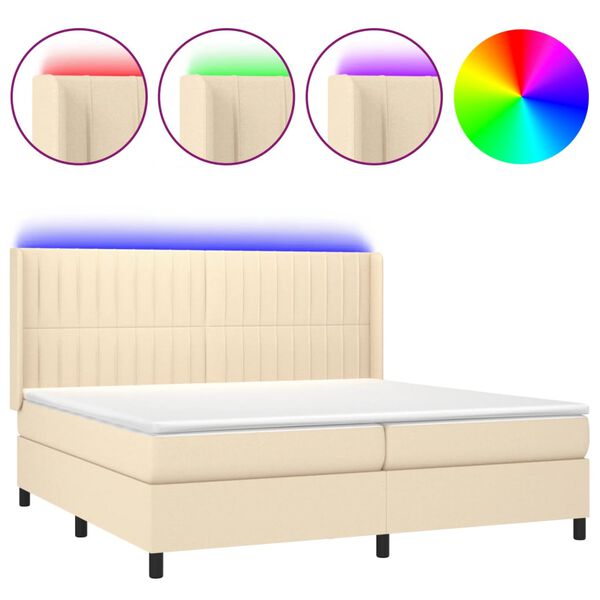 vidaXL Letto a Molle Materasso e LED bianco 200x200cm in Tessuto
