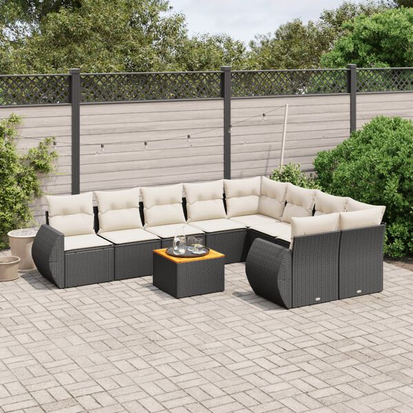 vidaXL Set Divani da Giardino 10pz con Cuscini in Polyrattan Nero
