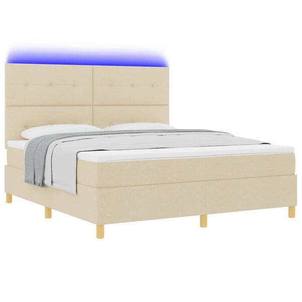 vidaXL Letto a Sorgente LED con materasso Crema 180 x 200 cm Tessuto