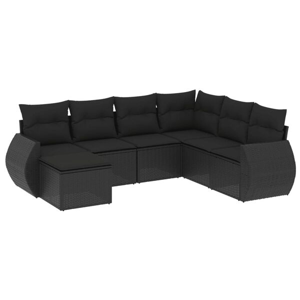 vidaXL Set Divani da Giardino con Cuscini 7pz Nero Polyrattan