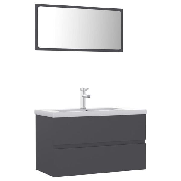 vidaXL Set Mobili da Bagno Grigio in Legno Multistrato