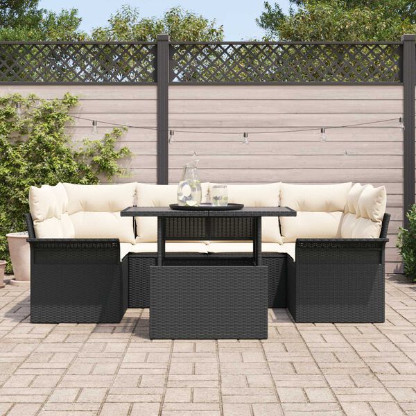 vidaXL Set Divano da Giardino con cuscino 7 pcs Nero Poly Rattan