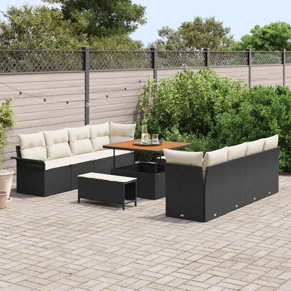 vidaXL Set Divano da Giardino con cuscino 11 pcs Nero e Crema