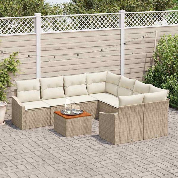 vidaXL Set Divano da Giardino 9 pcs Beige e Crema polyrattan