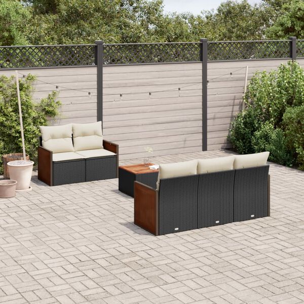 vidaXL Set Divano da Giardino 6 pz con Cuscini Nero in Polyrattan