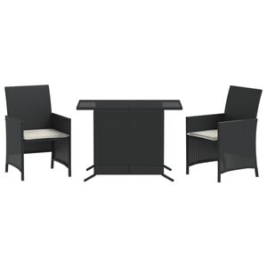 vidaXL Set da Bistr&ograve; 3 pz con Cuscini Nero in Polyrattan
