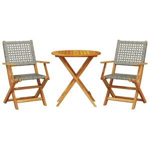 vidaXL Set da Bistrot 3 pz Grigio in Polyrattan e Legno Massello