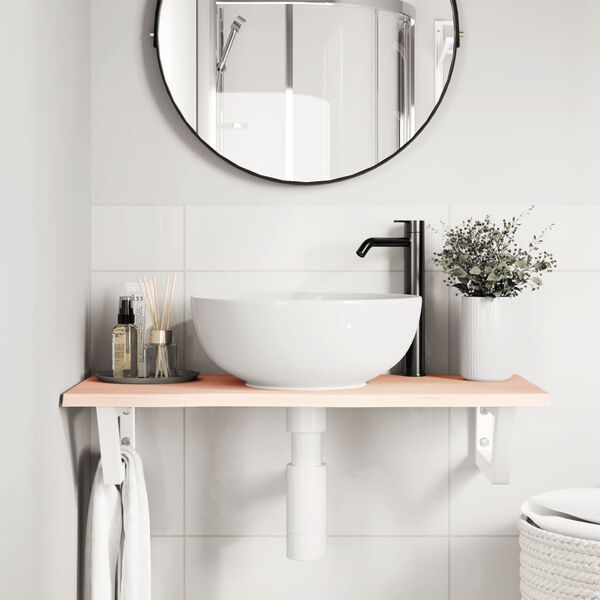 vidaXL Ripiano a Parete per Lavabo in Acciaio e Massello di Rovere
