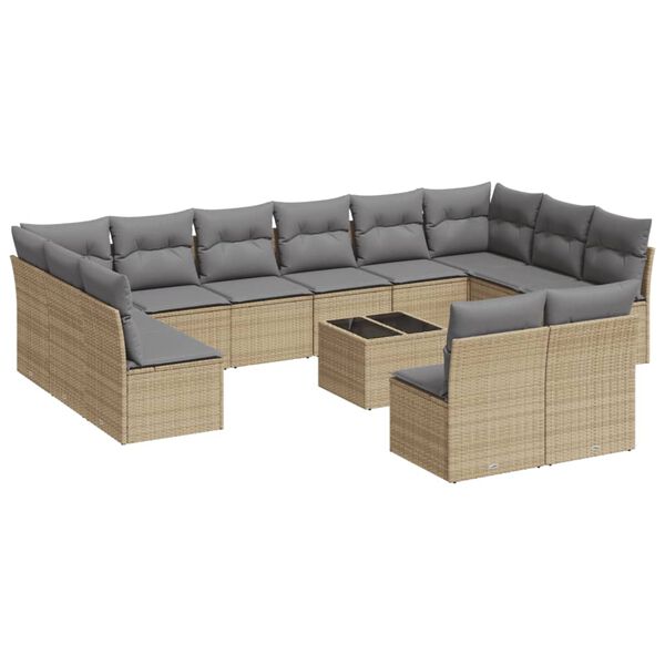 vidaXL Set Divano da Giardino 13 pz con Cuscini Beige in Polyrattan