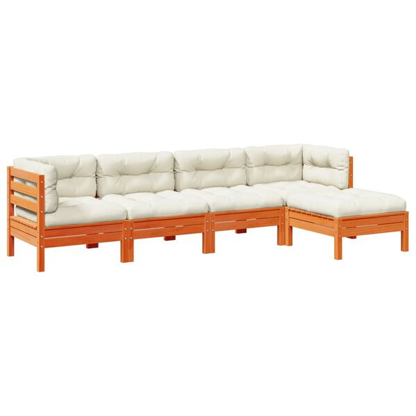 vidaXL Set Divani Giardino 5pz con Cuscini Marrone Cera Massello Pino