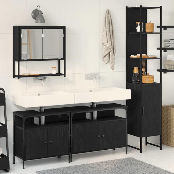 vidaXL Set di mobili per il bagno 4 pcs Rovere nero Legno multistrato