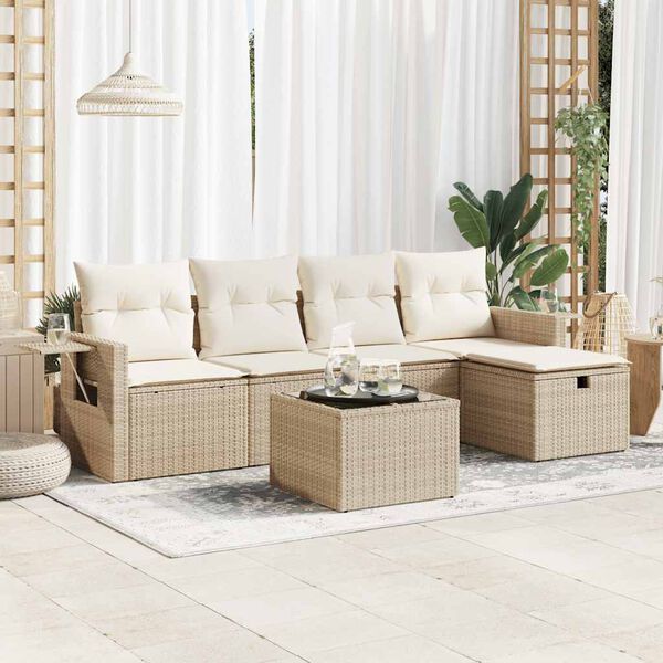 vidaXL Set Divano da Giardino 6 pz con Cuscini Beige in Polyrattan