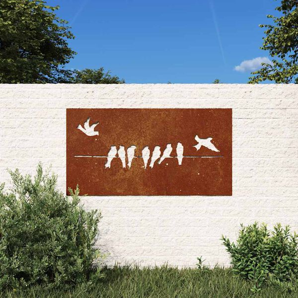 vidaXL Decorazione Muro da Giardino 105x55 cm Uccello Acciaio Corten