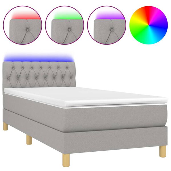 vidaXL Letto a Molle Materasso e LED Grigio Chiaro 100x200 cm Tessuto