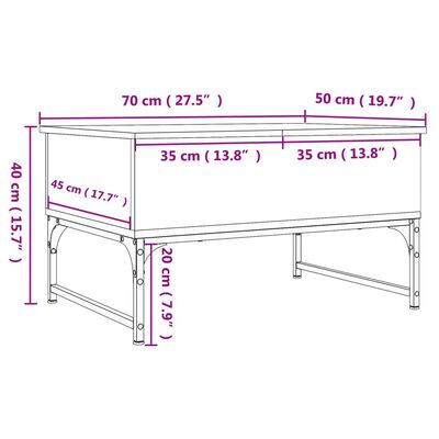 vidaXL Tavolino da Salotto Nero 70x50x40 cm Legno Multistrato Metallo