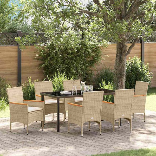 vidaXL Set da Pranzo per Giardino con cuscino 7 pcs Beige polyrattan