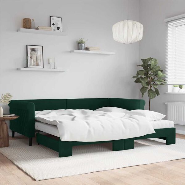 vidaXL Divano Letto Estraibile Materassi Verde Scuro 100x200 Velluto