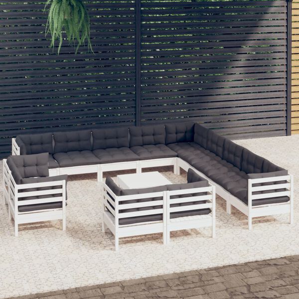 vidaXL Set Divani da Giardino 14 pz con Cuscini Bianchi Legno di Pino