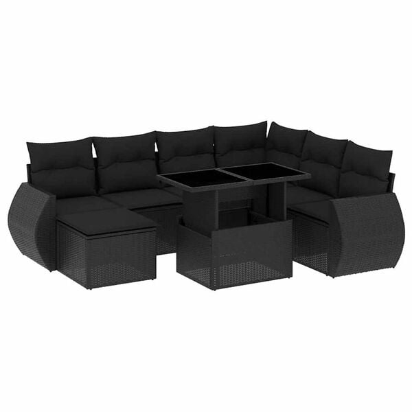 vidaXL Set Divani da Giardino con Cuscini 8 pz Nero in Polyrattan