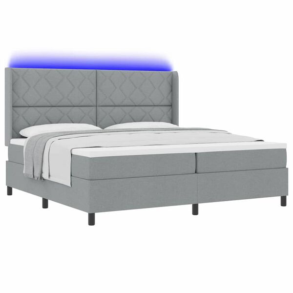 vidaXL Letto a Sorgente LED Grigio chiaro 200 x 200 cm Tessuto