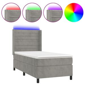 vidaXL Letto a Molle Materasso e LED Grigio Chiaro 80x200 cm Velluto