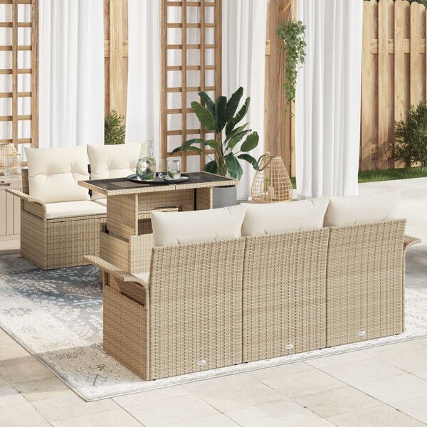 vidaXL Set Divano da Giardino con cuscino 6 pcs Beige polyrattan