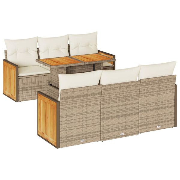 vidaXL Set Divani da Giardino 7 pz con Cuscini Beige Polyrattan Acacia