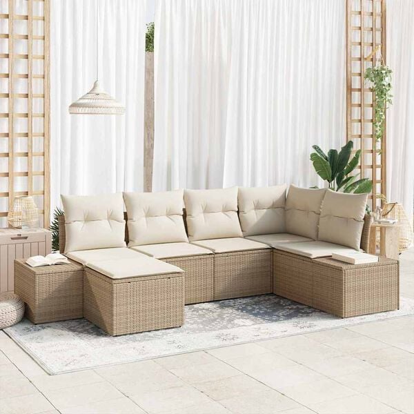 vidaXL Set Divano da Giardino 6 pcs Beige e Crema polyrattan