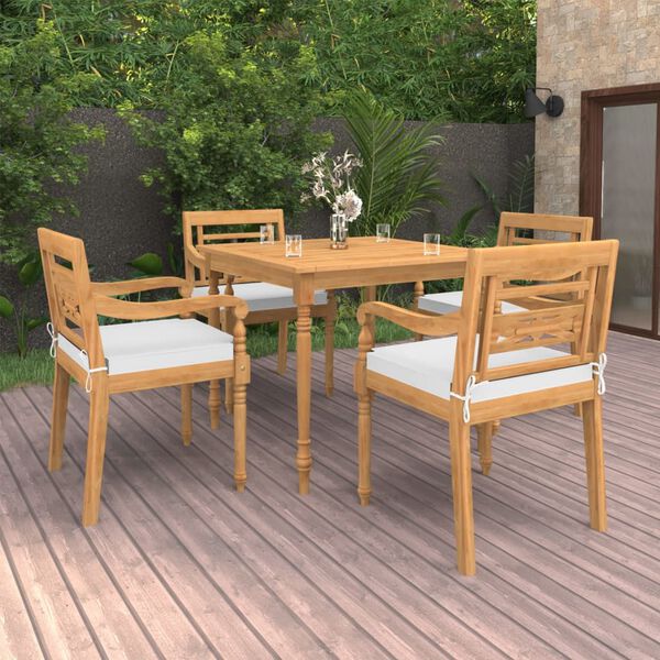 vidaXL Set Pranzo da Giardino con Cuscini 5pz Legno Massello di Teak