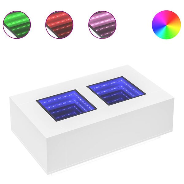vidaXL Tavolino da Salotto con LED Infinity Bianco 116x69x40 cm