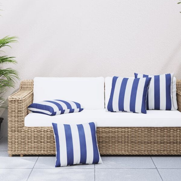 vidaXL Cuscini Decorativi 4pz Strisce Blu e Bianco 60x60 cm Tessuto