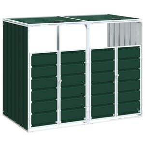 vidaXL Copribidone con Ruote per 2 Bidoni Verde 144x81x113 cm Acciaio