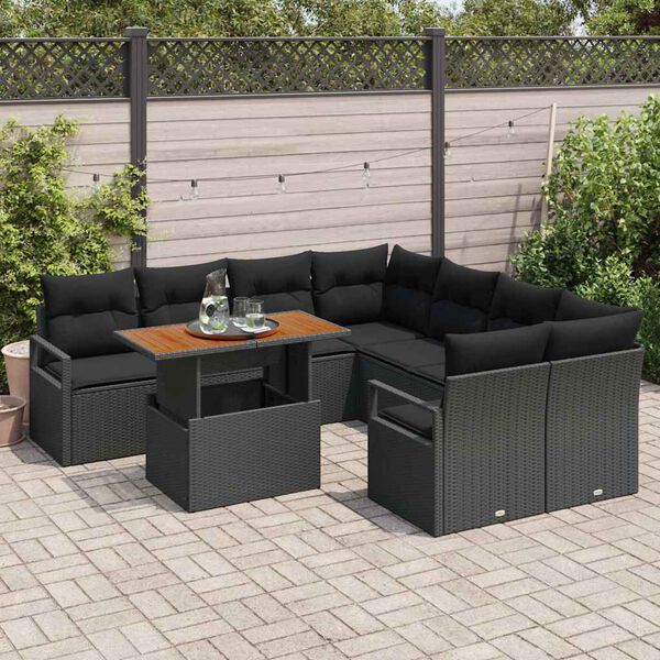 vidaXL Set Divano da Giardino con archiviazione 9 pcs Nero Poly Rattan