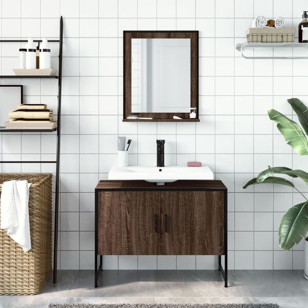 vidaXL Set Mobili da Bagno 2 pz Rovere Marrone in Legno Multistrato
