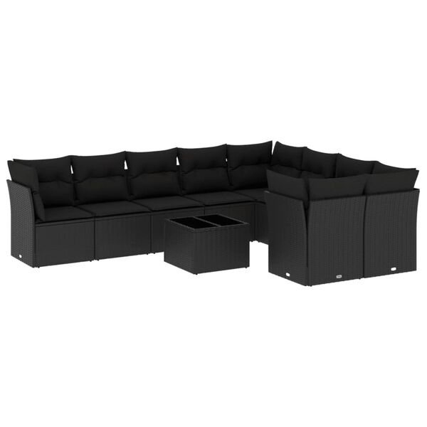 vidaXL Set Divani da Giardino 10pz con Cuscini in Polyrattan Nero