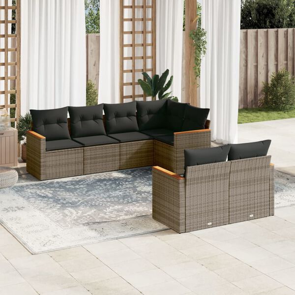 vidaXL Set Divani da Giardino 7 pz con Cuscini Grigio in Polyrattan
