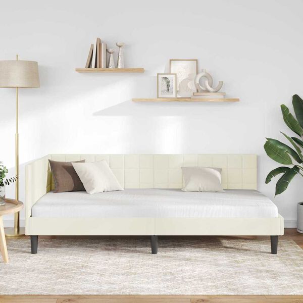 vidaXL Cornice del letto ad angolo Crema 90 cm x 190 cm Velluto