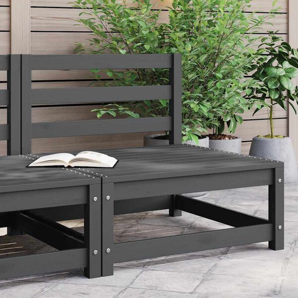 vidaXL Divano Centrale da Giardino Grigio in Legno Massello di Pino