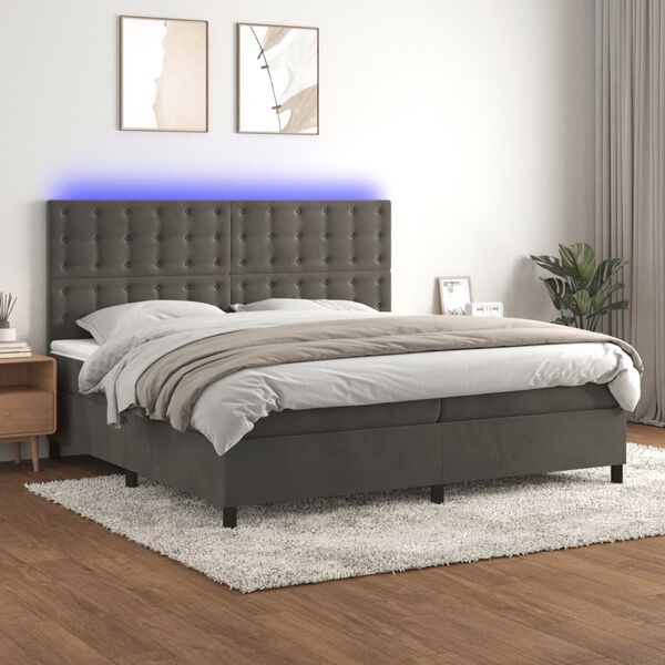 vidaXL Letto a Molle con Materasso e LED Grigio Scuro 200x200 cm