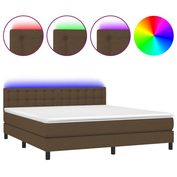 vidaXL Letto a Molle Materasso e LED Marrone Scuro 160x200 cm Tessuto