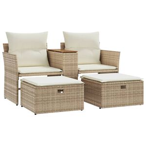 vidaXL Divano da Giardino 2 Posti con Sgabelli Beige in Polyrattan