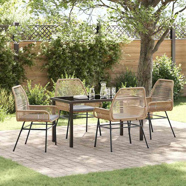 vidaXL Set da Pranzo per Giardino con cuscino 5 pcs Marrone polyrattan