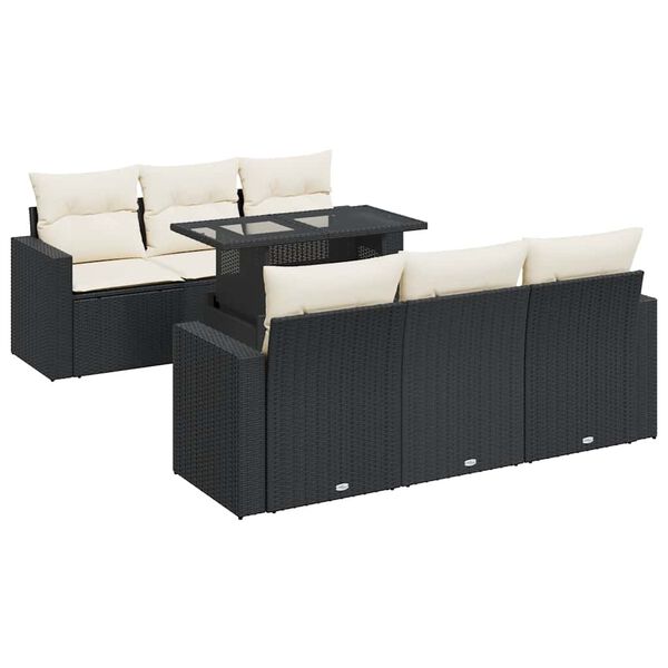 vidaXL Set Divani da Giardino con Cuscini 7pz Nero Polyrattan