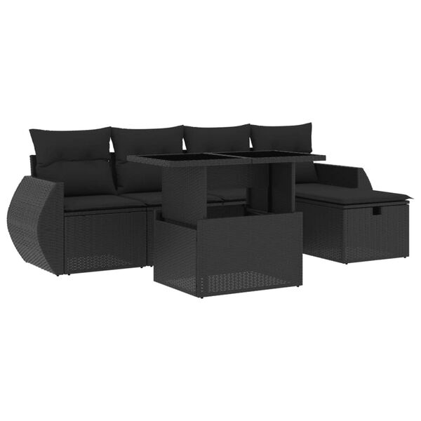 vidaXL Set Divano da Giardino 6 pz con Cuscini Nero in Polyrattan