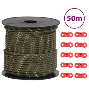 vidaXL Corda Tenda con Strisce Riflettenti e Chiavi 50 m 4 mm