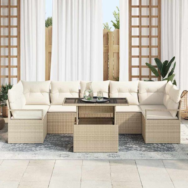 vidaXL Set Divano da Giardino 8 pcs Beige Poly Rattan